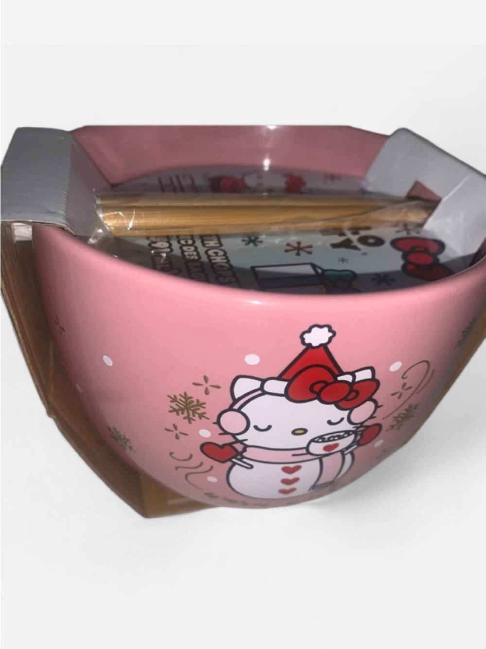 Hello Kitty Pink Holiday Ramen Bowl Cocoa Mug w/chopsticks